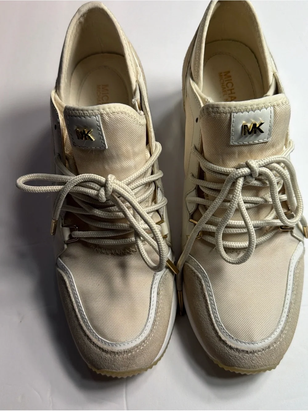 Michael Kors Cream and Gold MK Lace-Up Sneakers